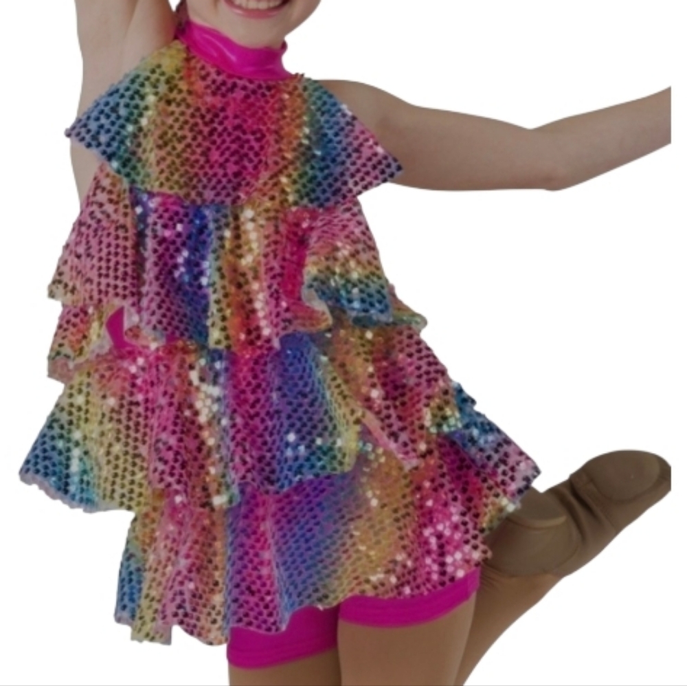 Starlight Express Girls' Multicolor Sequin Ruffle Dance Costume